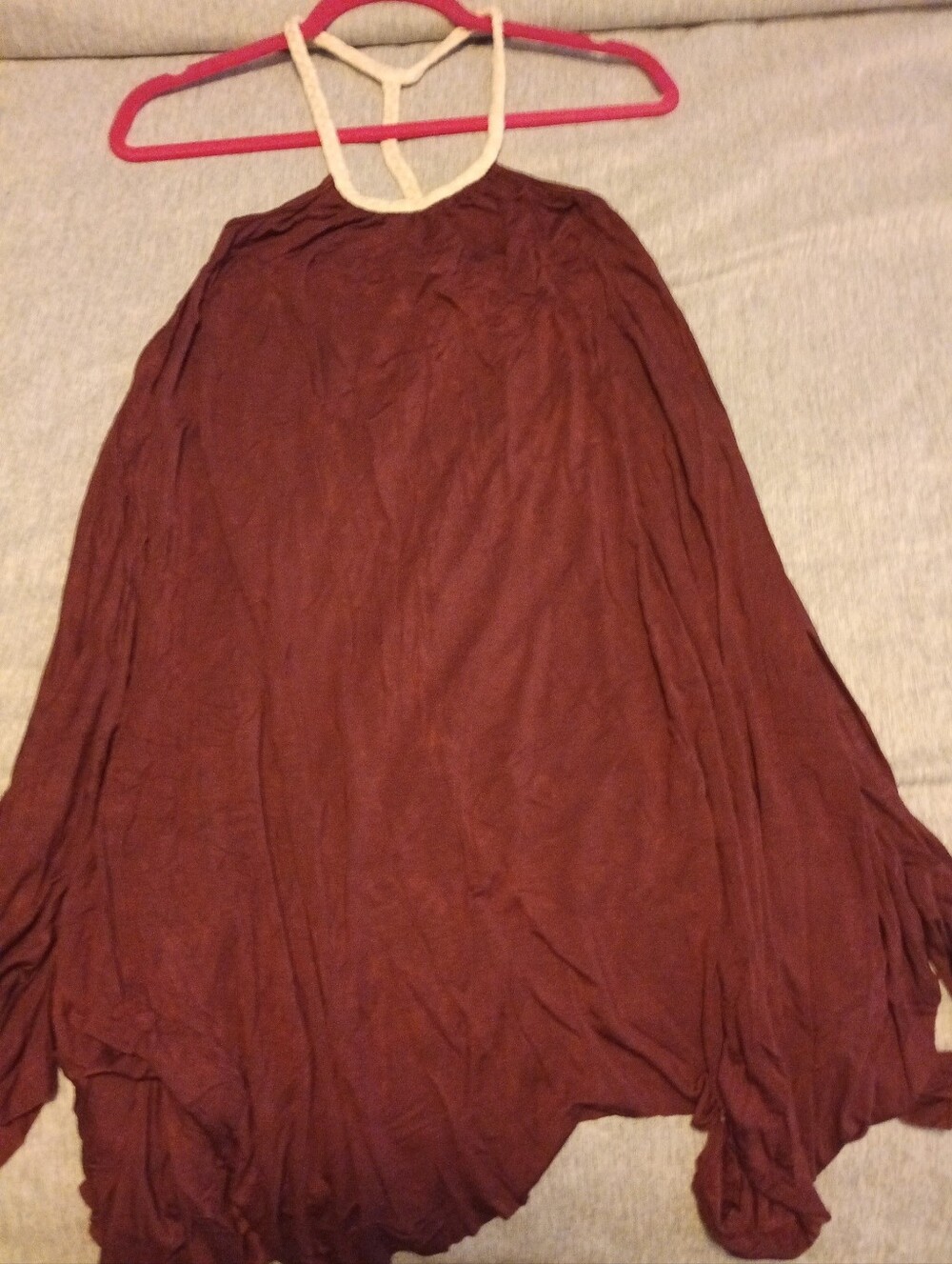 POL Braided Razor Back Halter Dress Size Small Handkerchief Hem Burgundy Boho - Picture 1 of 5